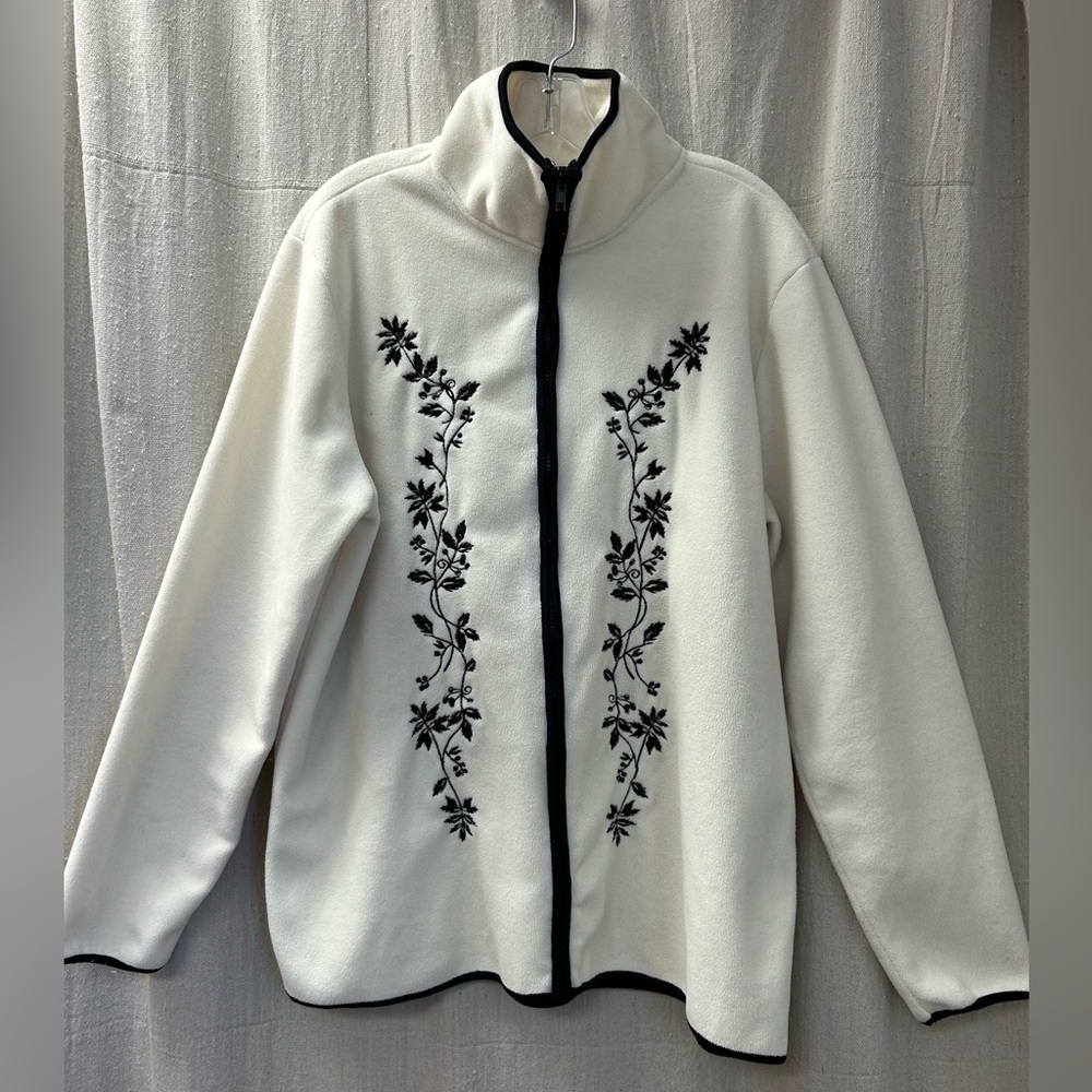 Vintage/ Ladies Club Fleece White Zip Up Jacket Sweater Top / size 1X/ like new